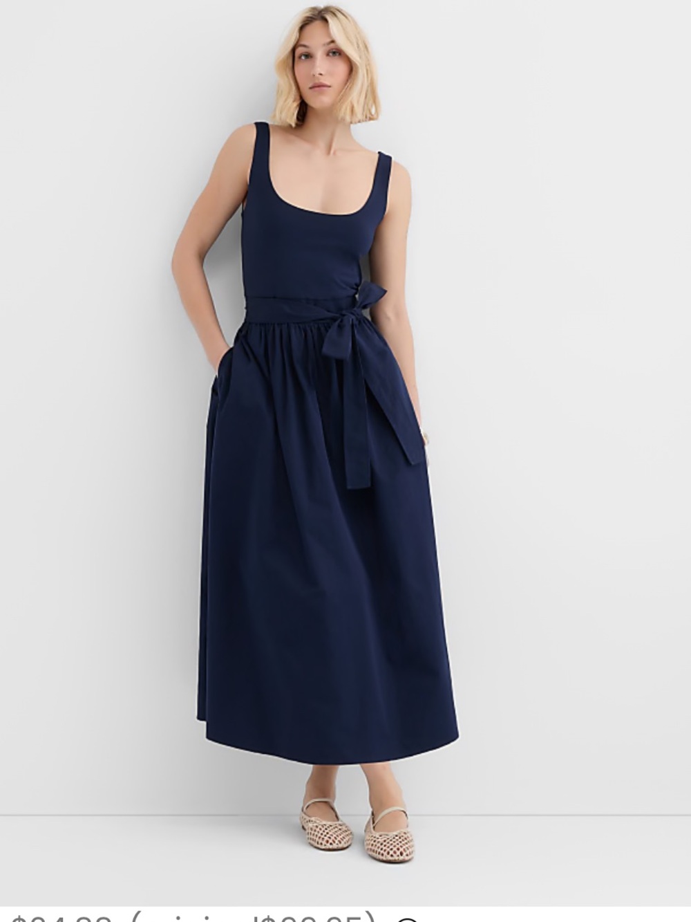 Loft Sleeveless mixed media Navy Tie-Waist Madi Dress